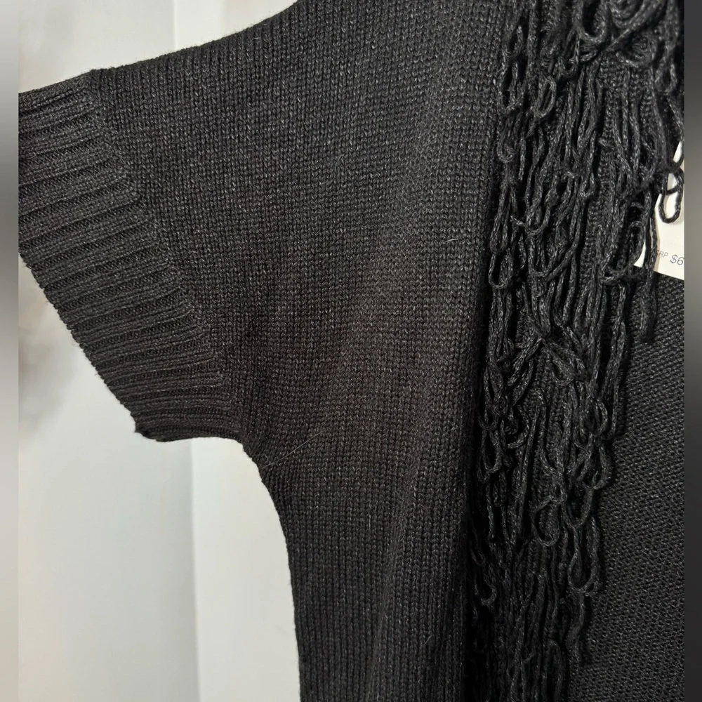 NWT Mac & Jac Open Front Short Sleeve Cardigan Loop Fringe Front Black Sz M - Picture 4 of 8